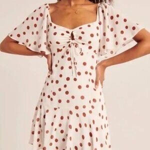 Abercrombie & Fitch Women's Medium White‎ Brown Polka Dot Flutter Sleeve Dress